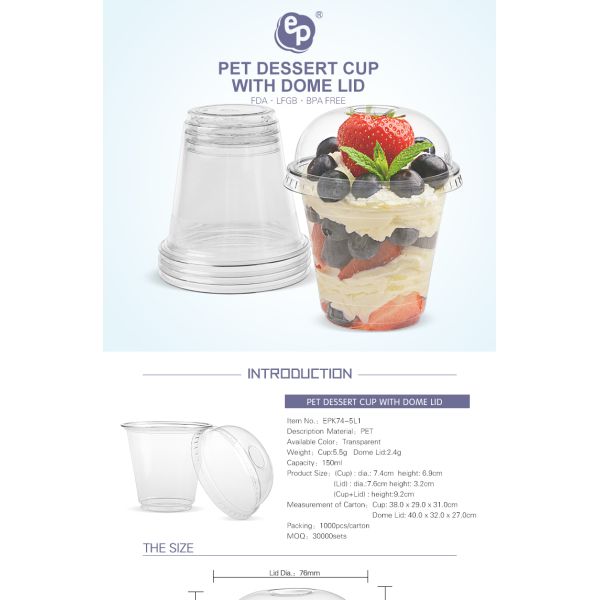 Party supplies disposable dessert tools clear PET cup with dome lid