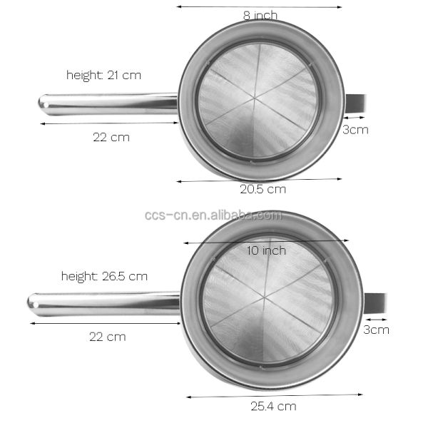10-дюймовый коммерческий большой пищевой дуршлаг из нержавеющей стали, китайская чашка, сетчатый фильтр в китайском стиле, усиленный бульонный фильтр