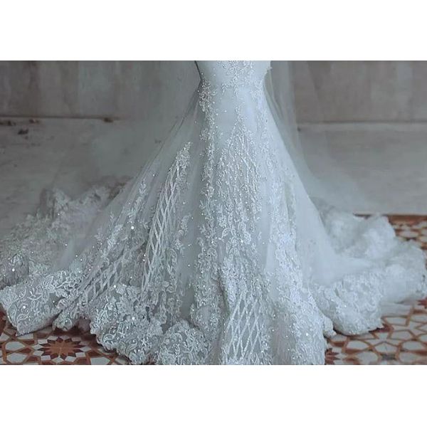 Soft Long Sleeve Mermaid Wedding Gown Long Fishtail Special Beaded