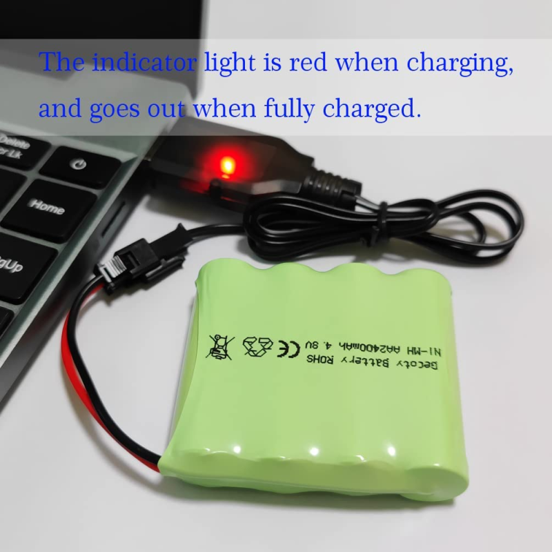 Ni-MH Battery Pack, Upgrade 4.8V 2400mAh Rechargeable AA Battery Pack With SM 2P Plug and Charge Cable for RC Trucks 1:18, 1:16
