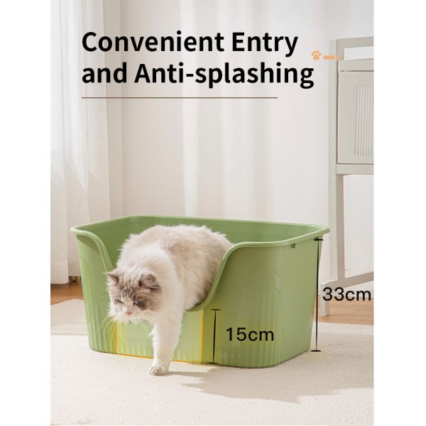 Extra Large Space Cat Toilet Litter Box for Cats in Yellow/Green/Gray and Open Top