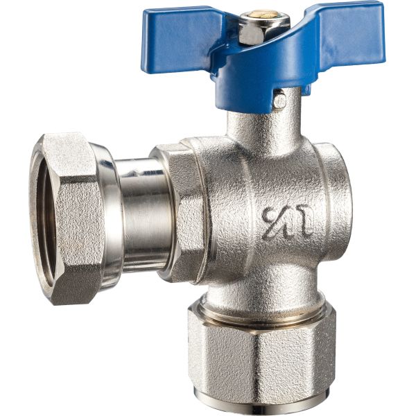 3613 3616 Angle Type Brass Ball Valve DN20 DN25 for Connections PP-R x Flex. Female Nut, AL-PL x Flex. Female Nut