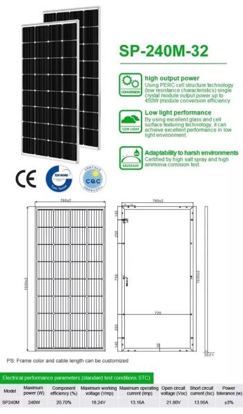 MSDS Crystalline Solar Panel Cell IP68 Rated 48v 400w Mono Solar Panel