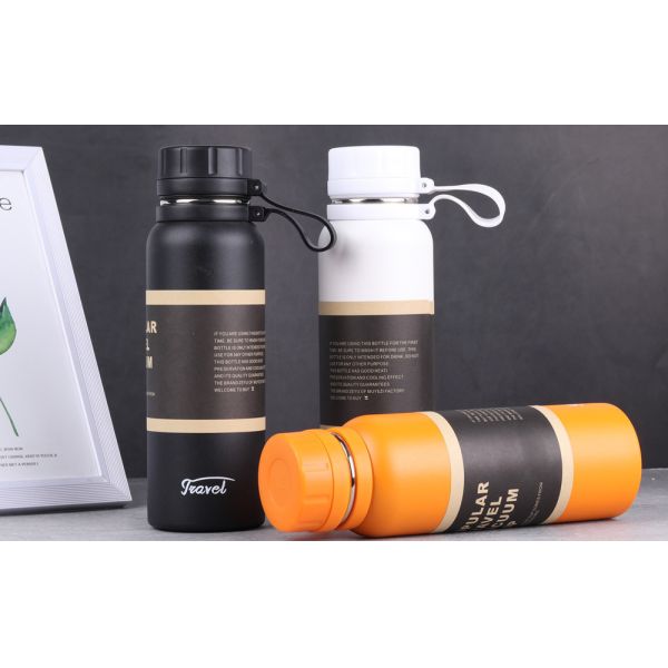 Botella de agua de acero inoxidable de doble pared con vacío personalizado con tapas con diseño de logotipo