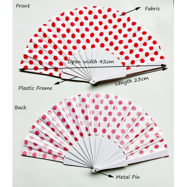 Portable Custom Promotional Polka Dot Hand Fans Folding Plastic Ribs Hand Held Fan