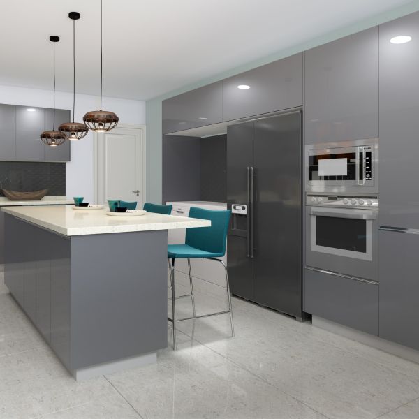 Современный кухонный шкаф с акриловой отделкой и стеновым стилем