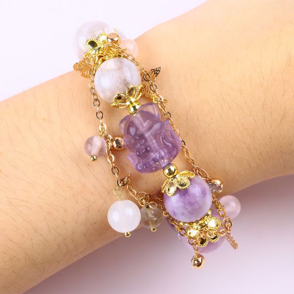 Handmade Gemstone Beaded Bracelet Natural Purple Mica Stone Bracelet Adjustable Charm Bracelet For Party Daily Wearing