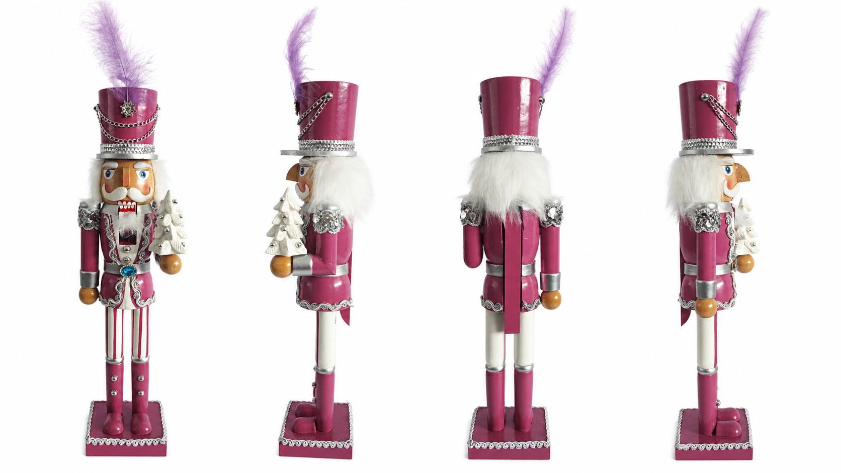Custom Pink Feather Silver Nutcracker for Christmas Display