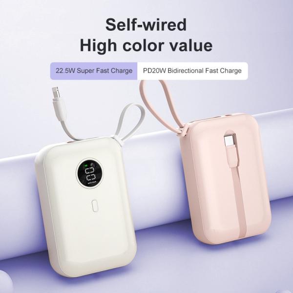 Fireproof ABS PC Universal 10000mah Power Bank With Built In Cables