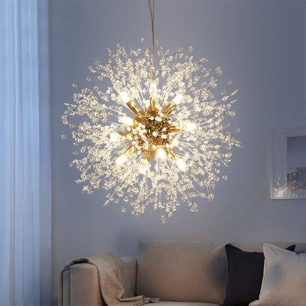 luxury round hanging fixture firework pendant lights led lighting modern glass crystal sputnik chandeliers
