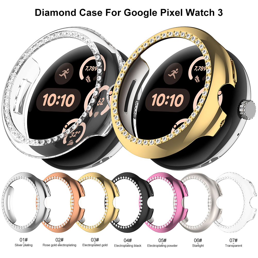 Eraysun Diamond Case 45mm 41mm Luxury Screen Protector Tempered Glass Bling Cover Full Protector for Google Pixel Watch3