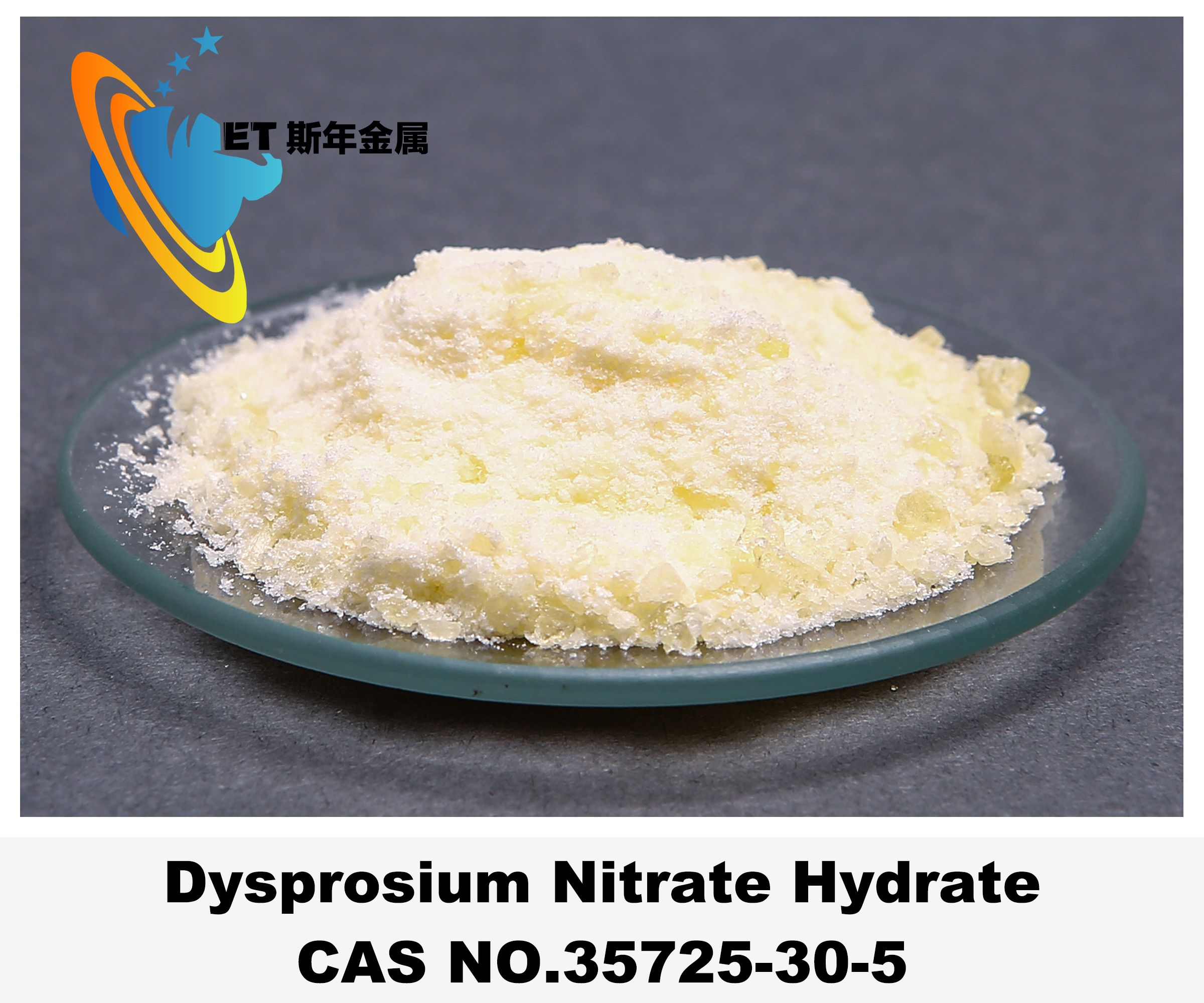 Yellow Crystals Dysprosium Nitrate Hydrate 99.9% Purity