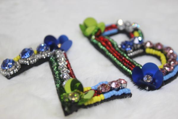 Letter patches Glass strass beads with sequins handmade patches