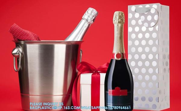 Metallic Foil Polka Dots Wine Gift Bag Bulk Recyclable Paper Wine Carrier Bags Tote Gift Bags, Party Gift Wrapping