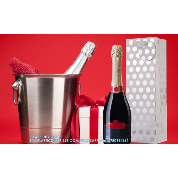 Champagne Wine Gift Bag Bulk With Tags, Polka Dots Single Bottle Holiday Gift Wrapping Wine Bags, New Year Birthday