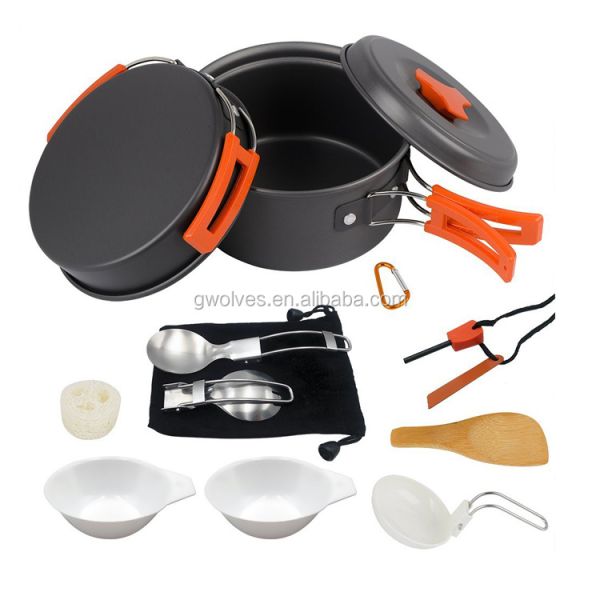 US Currency Non-Stick Camping Cookware Pot Set for Outdoor Kitchen Lightweight Backpacking