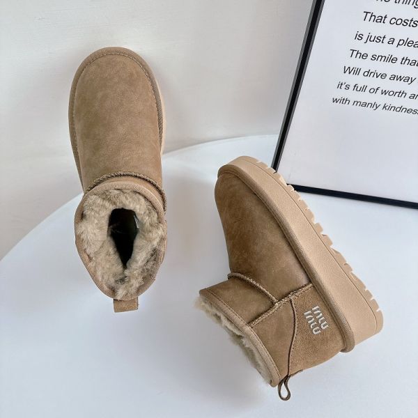 Thick Sole Height Increasing Snow Boots Women'S Winter Plus Velvet Thick Waterproof Wool Shoes