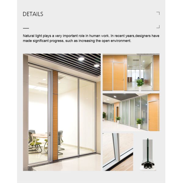 Interior Soundproof Office Aluminum Glass Partition Wall With Shutter