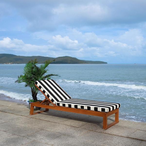 Outdoor Patio Adjustable Wood Chaise Lounge Recliner | Textilene Lounge Chair | Reclining Lawn Chair for Lawn