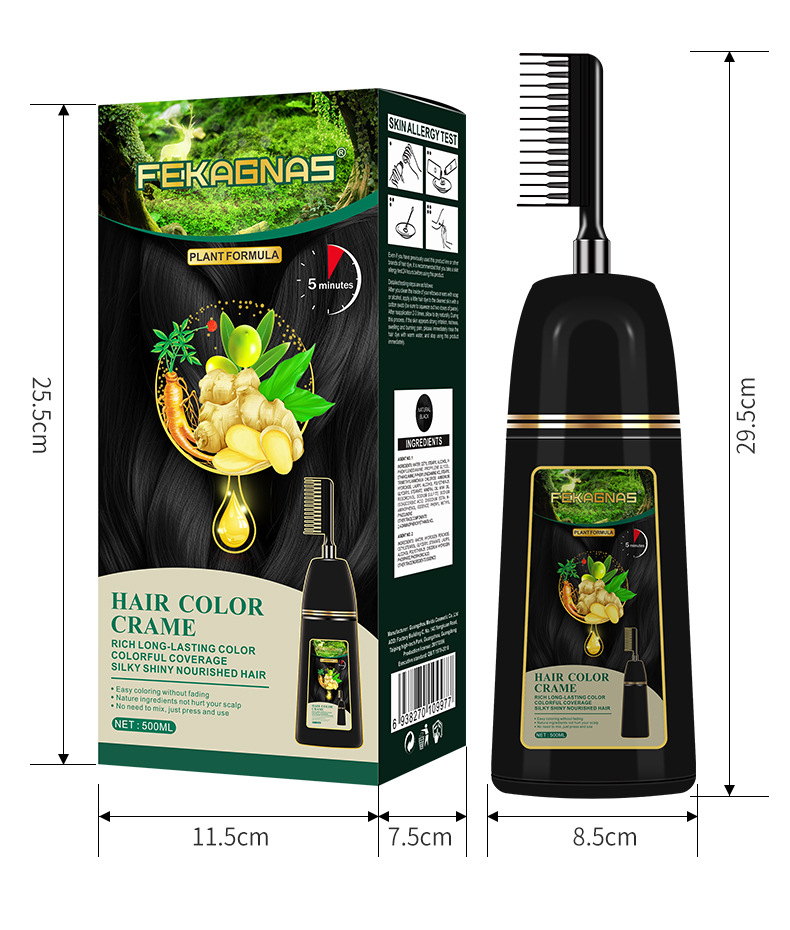 Shampoo colorant capillaire végétal noir rapide 500ml avec peigne/gants