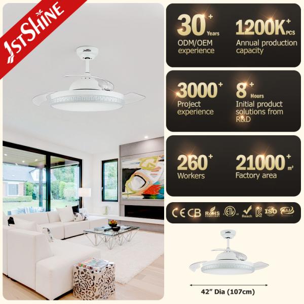 42 polegadas retrátil cristal candelabro Ventiladores de teto para uso interno