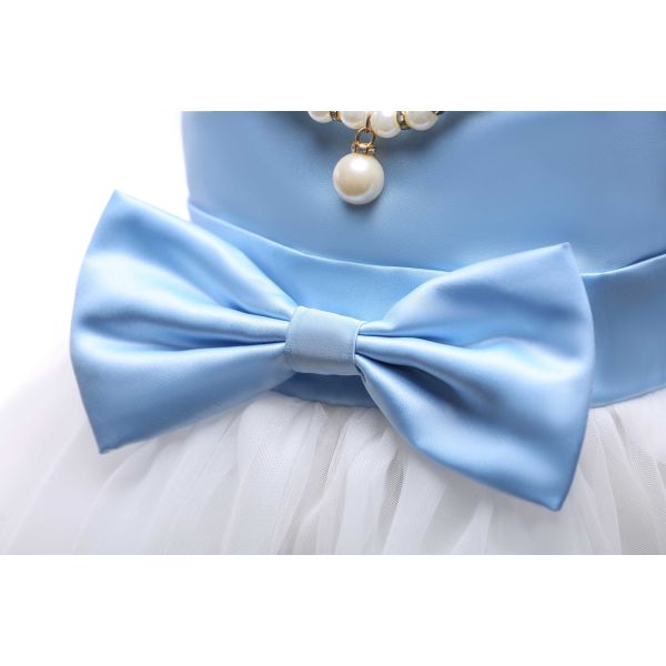 Embroidered Flower Polyester Children'S Dress Clothing With Bow At Waist OEM