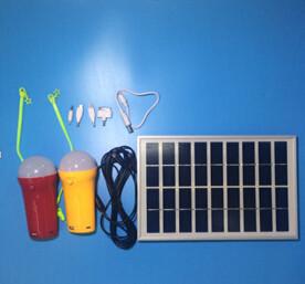 solar Power  lamps 5W with 2pcs LED bulbs high lumens , 4 in one mobile charging cable