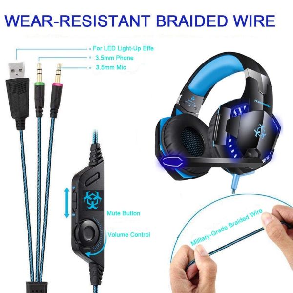 Hunterspider V2 3.5mm Gaming Headset with Mic Stereo USB LED Headphones for PS4 XBOX One PC Laptop Mac