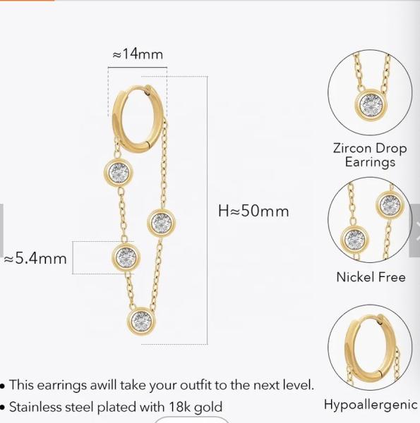Chain Earrings Set for Women Stainless Steel Ear Pins  Dangle Earrings Butterfly Ball Bar CZ