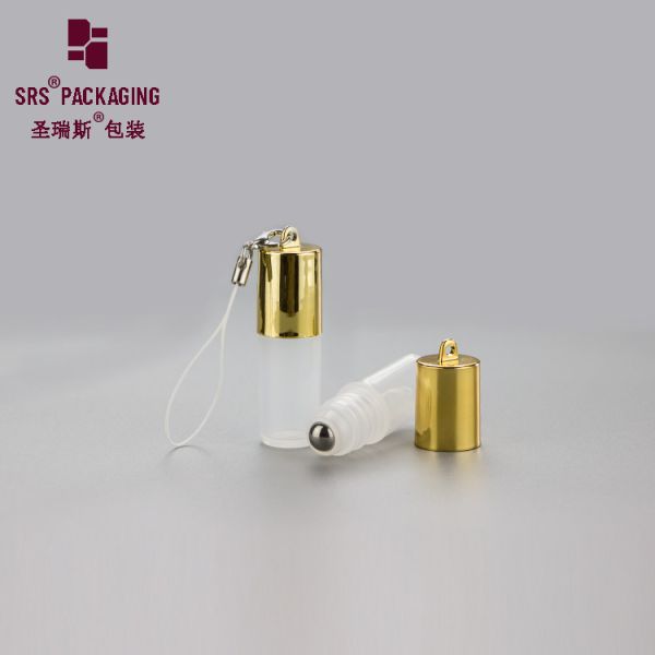 SRS cosmetic empty round shape white color mini 3ml plastic roll on bottle with hook