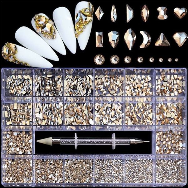 Bolsas de pedrería para uñas, soporte, parte trasera plana, motivo...