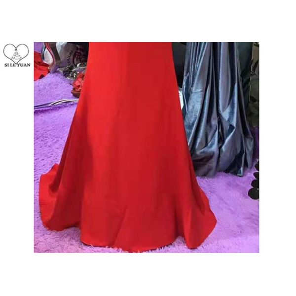 Hanging Neck Red Mermaid Style Prom Dress Top Beading Deep V Neck Backless