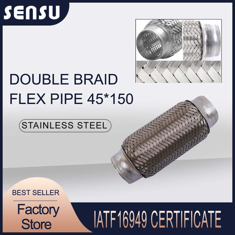 45*150mm Double Braid Flexible Exhaust Pipe Connector For Universal Car Rustproof