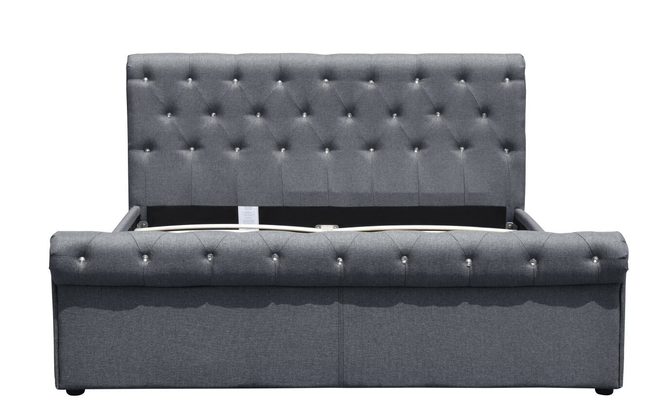 Кнопки диаманта наполняют газом кровать хранения подъема двойное белье Ottoman серого цвета размера кладет аттестацию в постель BSCI