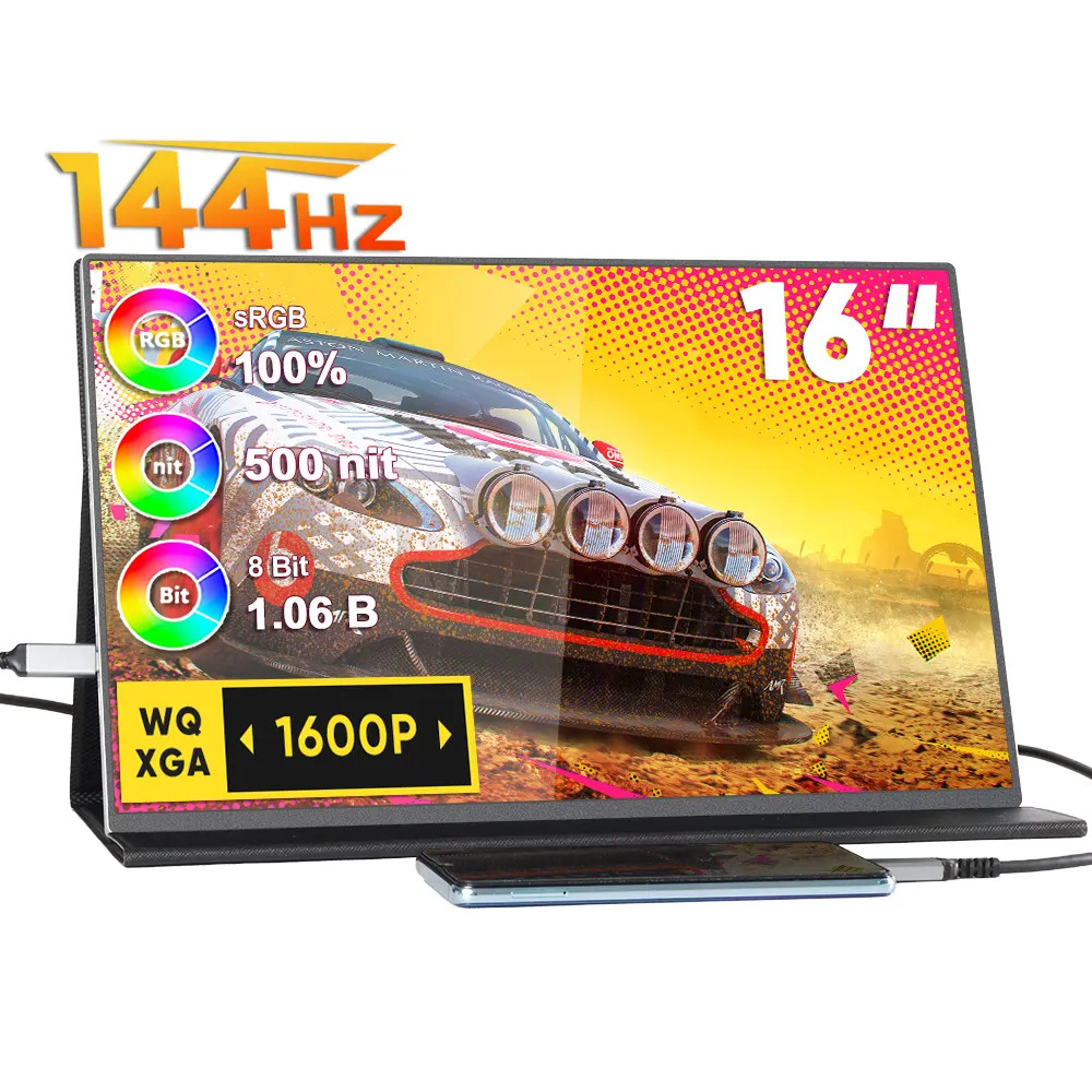 16 дюймовый 144 Гц 100% sRGB 2.5K QHD портативный игровой монитор HDR 4-сторонний Ультратонкий