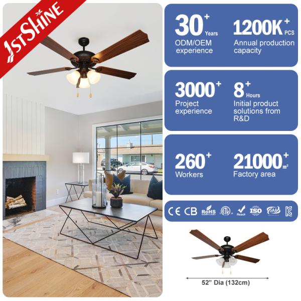 Classic 5-Blade Ceiling Fan with Pull Chain MDF Blades AC Motor