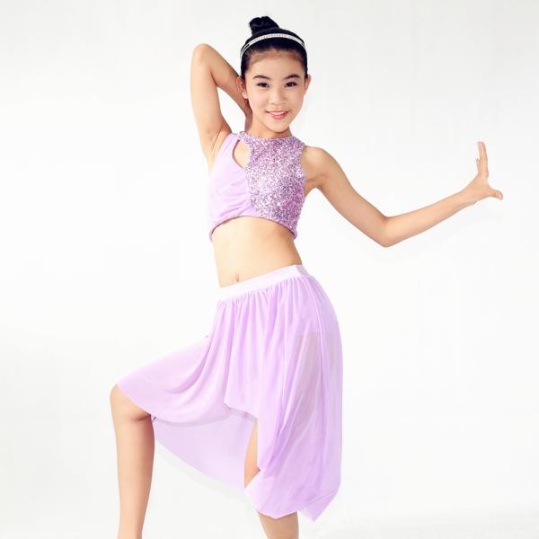 Soft Mesh High-Low Skirt Antisymmestic Sequin & Pleated Top Back Straps Crossing Belly Dancing Clothes