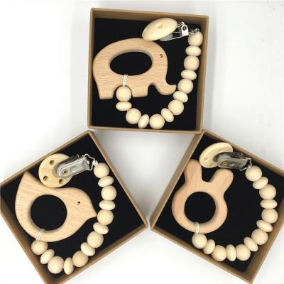 Bebê de madeira de Teether do silicone 5pcs de madeira orgânico animal que sai os dentes brinquedos