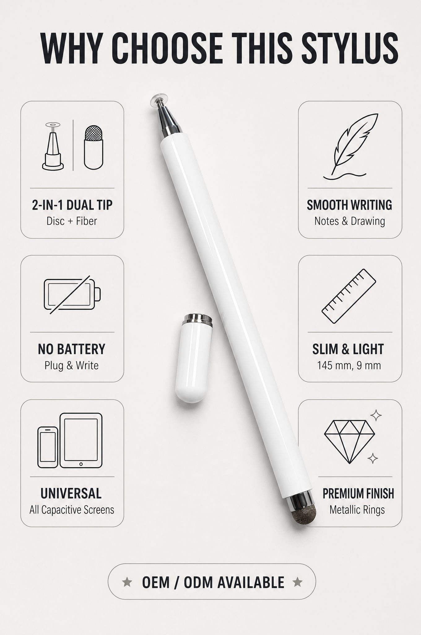 Wholesale Universal Stylus Pen, No Battery Touch Screen Pen with Magnetic Cap