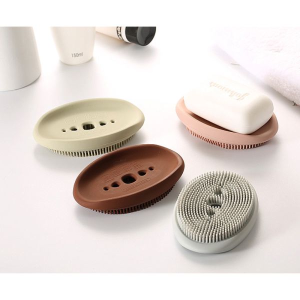 FDA Multifunctional Silicone Soap Box With Cleaning Brush