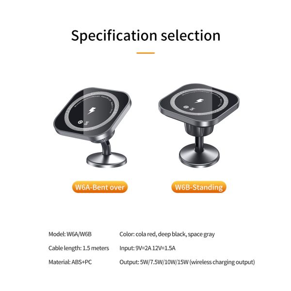 Magnetic Charging Mobile Phone Car Holder 15w Wireless Car Charger Mount Auto-sensing Car Phone Holder