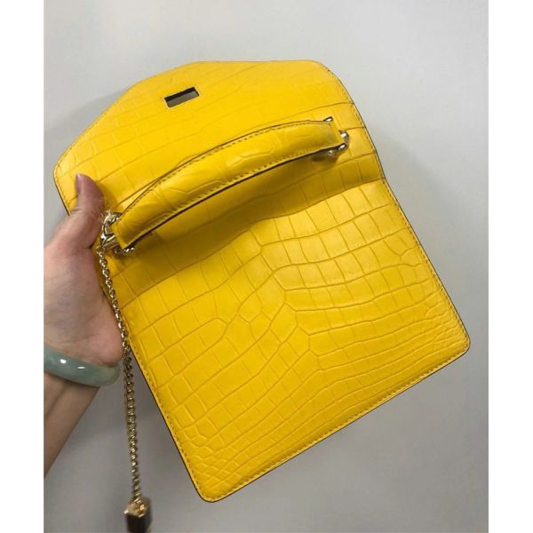 Authentic Crocodile Belly Skin Women Small Orange Purse Lady Chain Handbag Genuine Alligator Leather Female Shoulder Bag