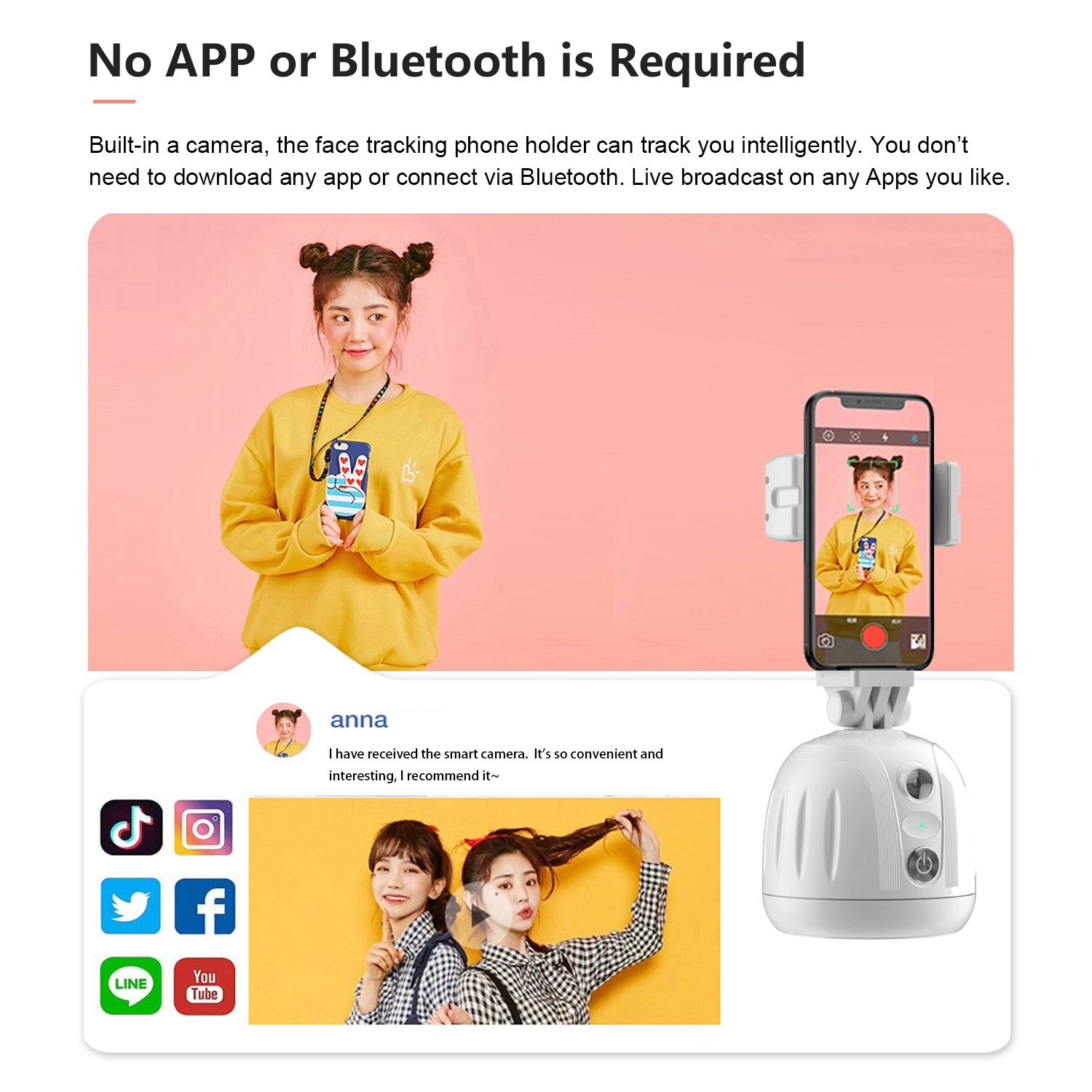 Рамка треноги держателя телефона AI автоматические отслеживая & вращение управлением 360° жеста