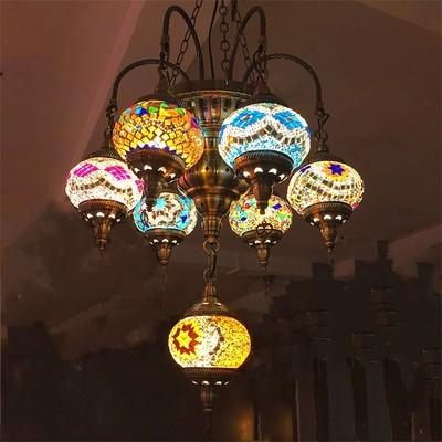 Colorful pendant lamp with handmade glass lampshade southeast antique turkish hanging lamp（WH-DC-28)