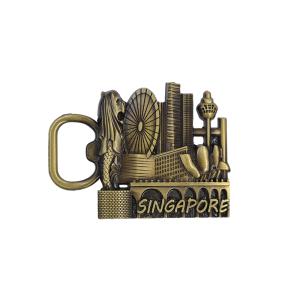 Antique Gold Singapore Signage Bottle Opener Vintage Metal Die-casting Round 2.5