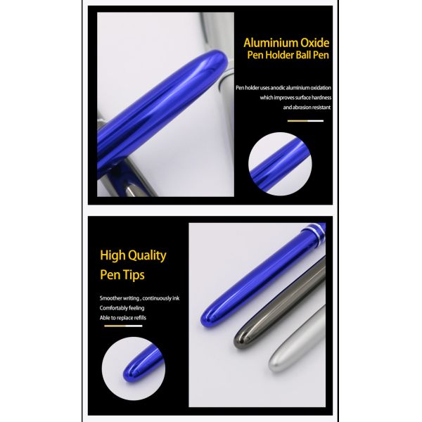 stylo à bille en aluminium classique 1.0 mm stylo à capuche insérable