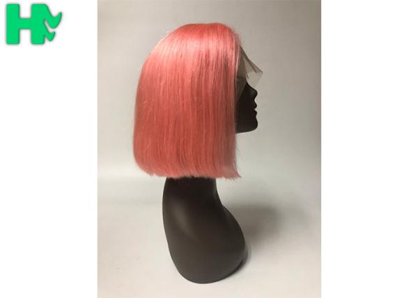 HF Peruvian Virgin Natural Human Hair Wigs , Lace Frontal Silky Straight Wave Bob Wig