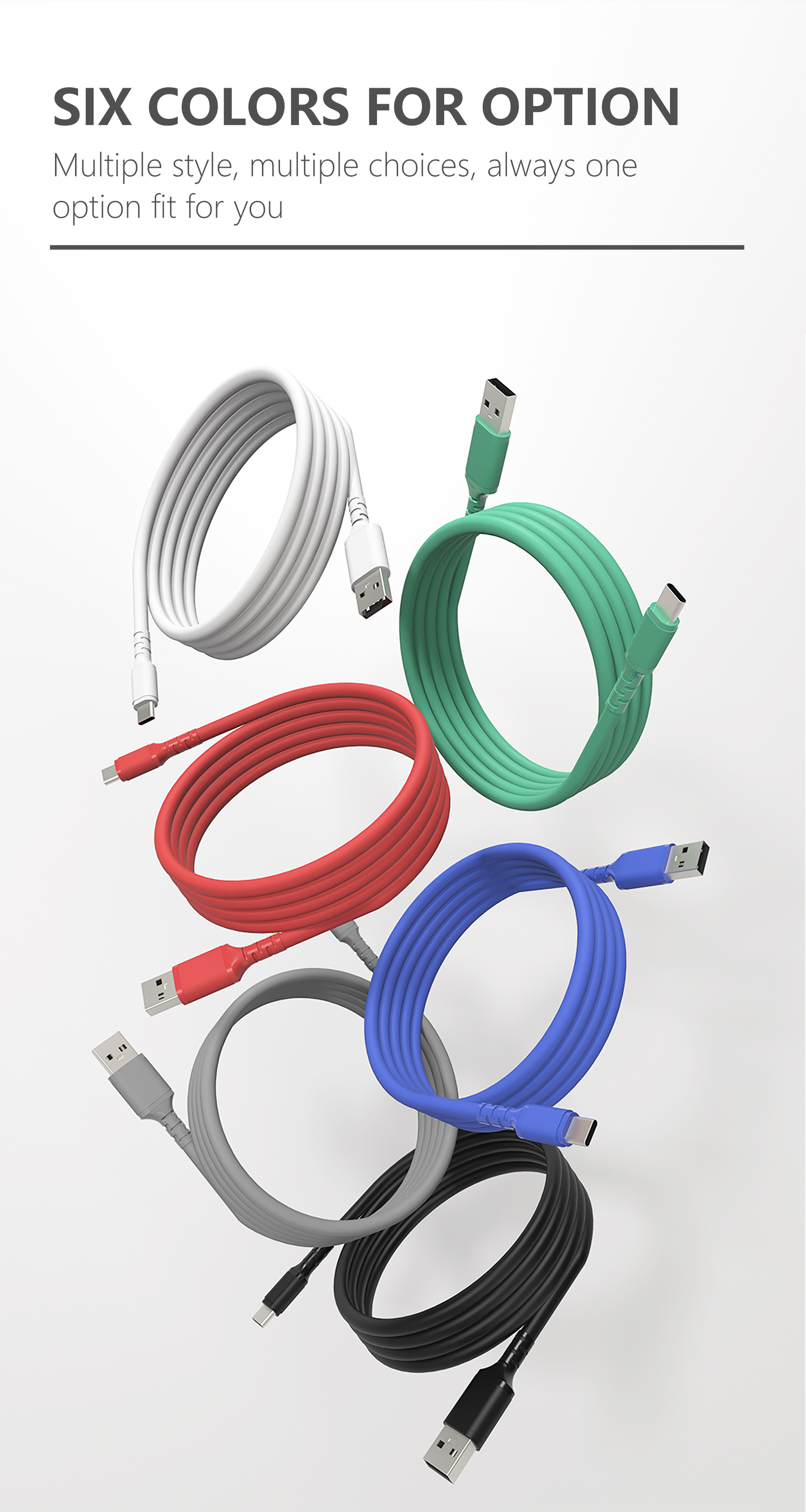 тип зарядный кабель 6FT USB силикона 5V 3A мягкий жидкостный c красочное