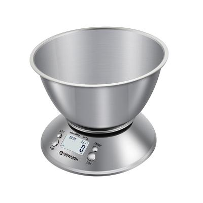 Balance de cuisine numérique 5 kg/11 lb, multifonction avec minuterie, écran LCD et alimentation par piles, pour une pesée précise en cuisine, étanche