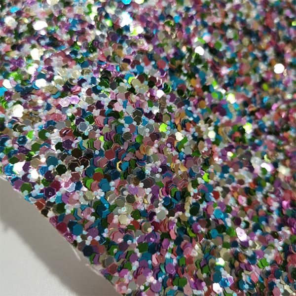 Decoration Shoe bag wallpaper Hexagon Sparkling metallic mix color chunky Glitter Leather Fabric